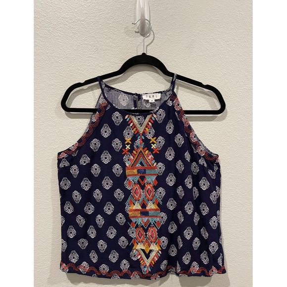 Anthropologie Tops - THML Halter Navy Blue Embroidered Top